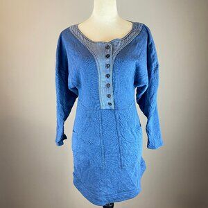 Free People Seeking Heart Mini Dress Dolman Sleeve Women's Size Small Blue